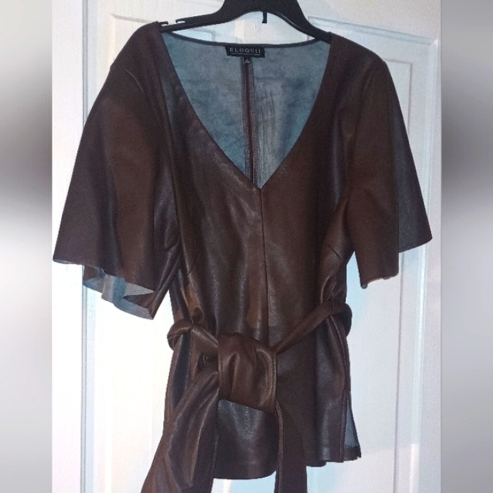 Eloquii Women's Brown Faux Leather Top